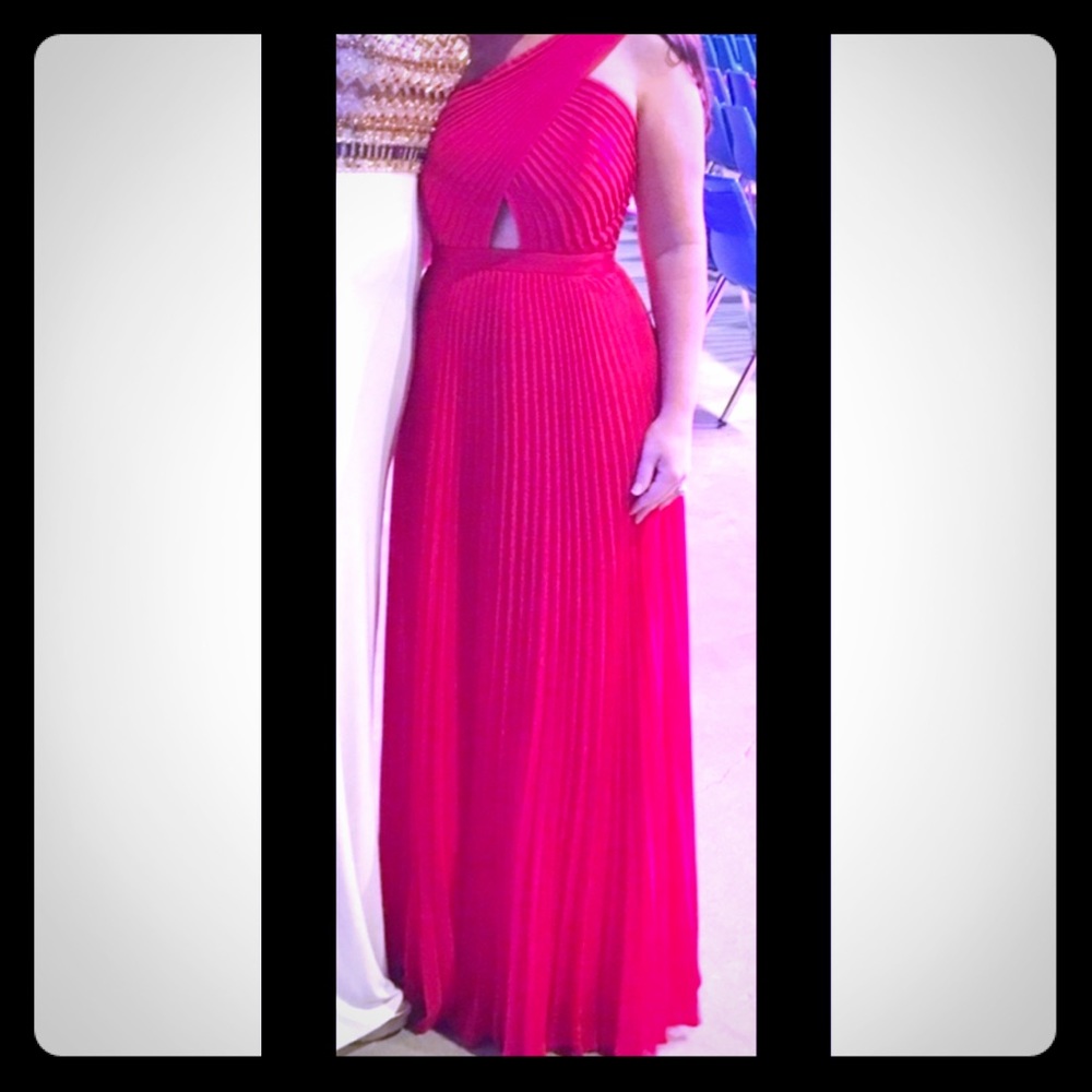 BCBG Gwendolyn One Shoulder Pleated Red Gown